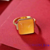 Yellow Jade Rings Talismans Natural Amulet Jewelry 925 Silver Adjustable Ring