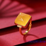 Yellow Jade Rings Talismans Natural Amulet Jewelry 925 Silver Adjustable Ring