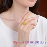 Yellow Jade Rings Talismans Natural Amulet Jewelry 925 Silver Adjustable Ring