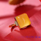 Yellow Jade Rings Talismans Natural Amulet Jewelry 925 Silver Adjustable Ring