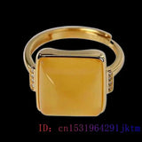 Yellow Jade Rings Talismans Natural Amulet Jewelry 925 Silver Adjustable Ring