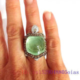 Green Jadeite Turtle Rings for Women Charm Vintage Jewelry