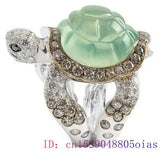Green Jadeite Turtle Rings for Women Charm Vintage Jewelry