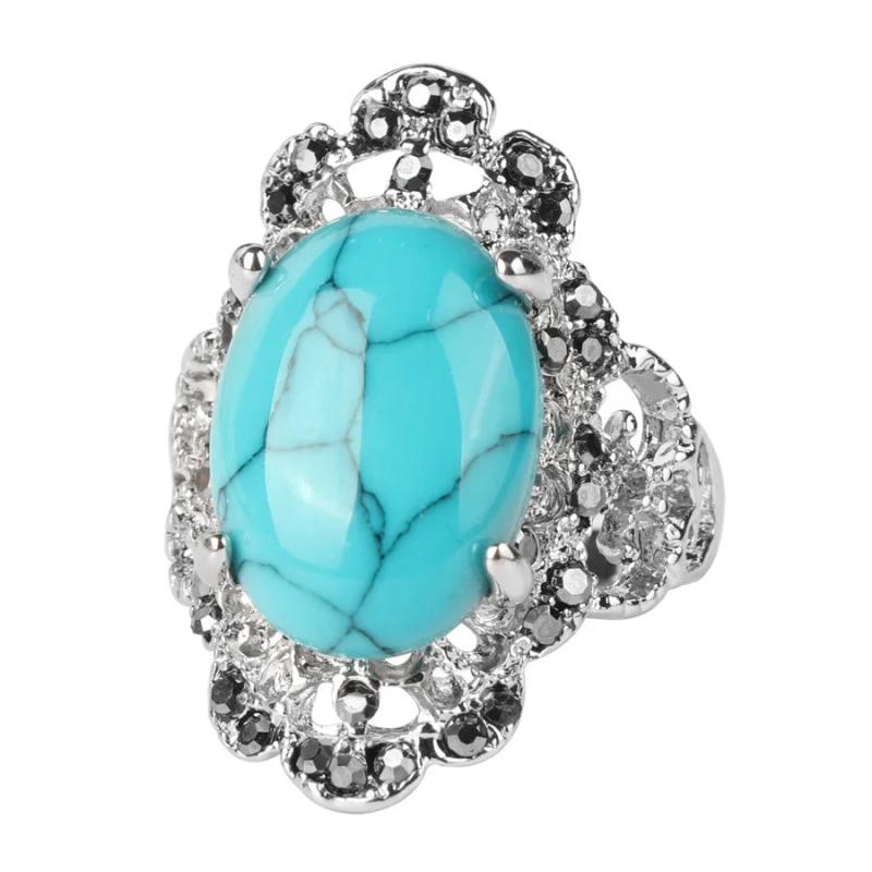 Geometric Line Cross Turquoise Wedding Ring Larimar Vintage Jewelry 925 Silver