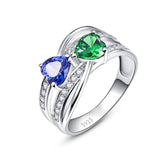 925 Silver Heart Ring Sapphire Emerald CZ Engagement Wedding Band