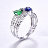 925 Silver Heart Ring Sapphire Emerald CZ Engagement Wedding Band