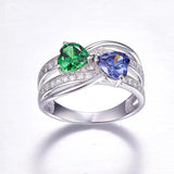 925 Silver Heart Ring Sapphire Emerald CZ Engagement Wedding Band