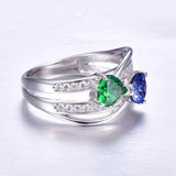 925 Silver Heart Ring Sapphire Emerald CZ Engagement Wedding Band