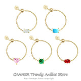 CZ Opal Turquoise Link Chain Ring 925 Sterling Silver Adjustable Charm Rings