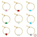 CZ Opal Turquoise Link Chain Ring 925 Sterling Silver Adjustable Charm Rings