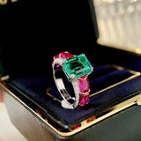 Two Tone Lab Emerald Wedding Band Ring for Women Princess Cut CZ