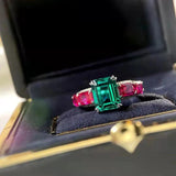 Two Tone Lab Emerald Wedding Band Ring for Women Princess Cut CZ
