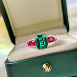 Two Tone Lab Emerald Wedding Band Ring for Women Princess Cut CZ