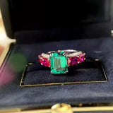 Two Tone Lab Emerald Wedding Band Ring for Women Princess Cut CZ