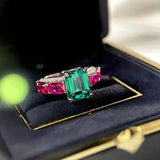 Two Tone Lab Emerald Wedding Band Ring for Women Princess Cut CZ
