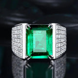 S925 Sterling Silver Diamond Emerald Ring Men's Wedding Ring
