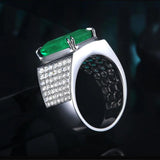S925 Sterling Silver Diamond Emerald Ring Men's Wedding Ring