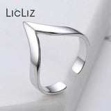 925 Silver Adjustable Open V Shape Ring Geometric Jewelry LR0313