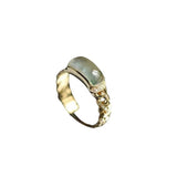 Green Chalcedony Geometric Rings, Hollowed Out Chain, Adjustable Openi