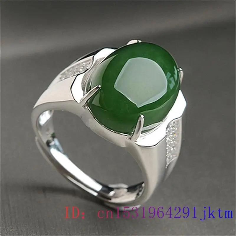 Green Jade Zircon Ring 925 Silver Natural Amulet Crystal Charm