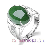 Green Jade Zircon Ring 925 Silver Natural Amulet Crystal Charm