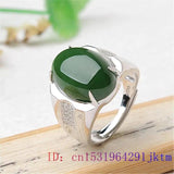 Green Jade Zircon Ring 925 Silver Natural Amulet Crystal Charm