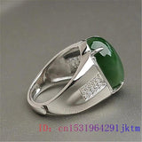 Green Jade Zircon Ring 925 Silver Natural Amulet Crystal Charm