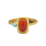 Southern Red Tourmaline Square Ring with Turquoise Charm