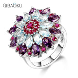 925 Silver Flower Shape Gemstone Top Rings for Women Wedding Gift