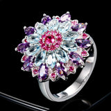 925 Silver Flower Shape Gemstone Top Rings for Women Wedding Gift