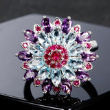 925 Silver Flower Shape Gemstone Top Rings for Women Wedding Gift