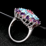 925 Silver Flower Shape Gemstone Top Rings for Women Wedding Gift