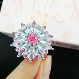 925 Silver Flower Shape Gemstone Top Rings for Women Wedding Gift