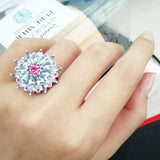 925 Silver Flower Shape Gemstone Top Rings for Women Wedding Gift