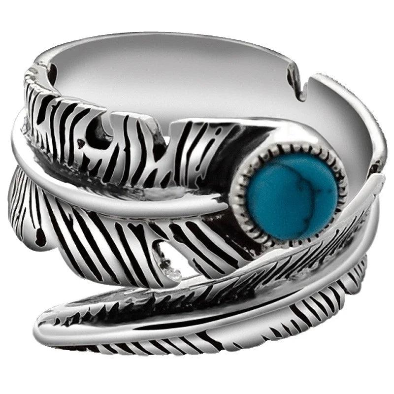 Vintage Turquoise Wing Silver Ring - RR832