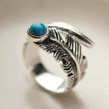 Vintage Turquoise Wing Silver Ring - RR832