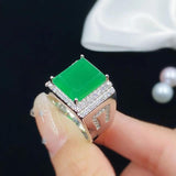 Vintage Sterling 925 Silver Zircon Green Agate Ring for Women