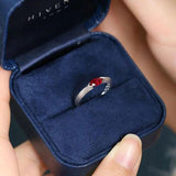 Horse Eye Red Gemstone Ring for Women Silver Engagement Jewelry