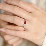 Horse Eye Red Gemstone Ring for Women Silver Engagement Jewelry