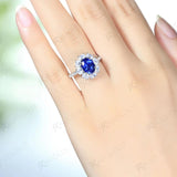 Sapphire Oval 7*9mm Gemstone Rings for Women Solid 925 Sterling Silver