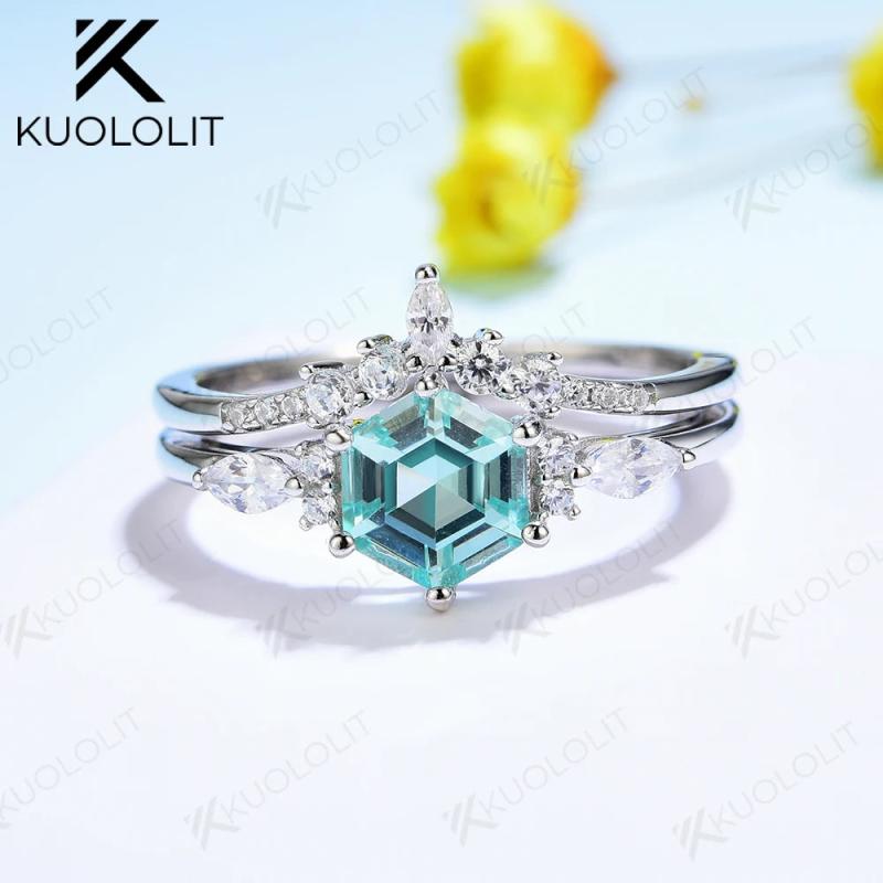 6mm Created Emerald Ring Set 925 Sterling Silver Wedding Engagement