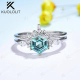 6mm Created Emerald Ring Set 925 Sterling Silver Wedding Engagement