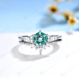 6mm Created Emerald Ring Set 925 Sterling Silver Wedding Engagement