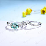 6mm Created Emerald Ring Set 925 Sterling Silver Wedding Engagement