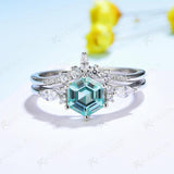 6mm Created Emerald Ring Set 925 Sterling Silver Wedding Engagement