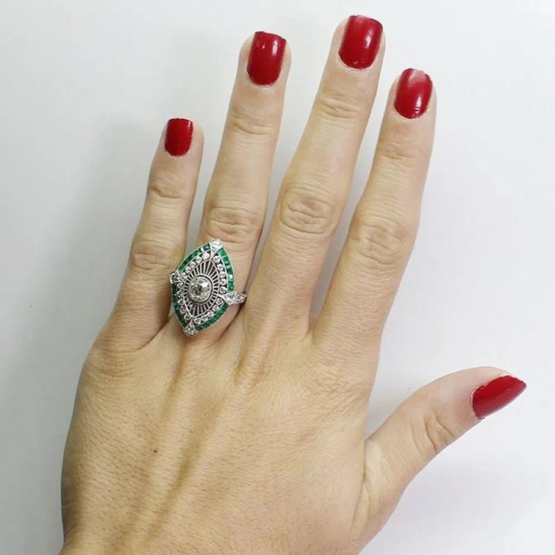 Emerald Copper Setting Green Diamonds Engagement Ring Square Gem