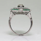 Emerald Copper Setting Green Diamonds Engagement Ring Square Gem