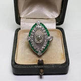 Emerald Copper Setting Green Diamonds Engagement Ring Square Gem