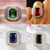 14K Yellow Emerald Men's Ring AAA Zircon Setting