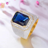 14K Yellow Emerald Men's Ring AAA Zircon Setting